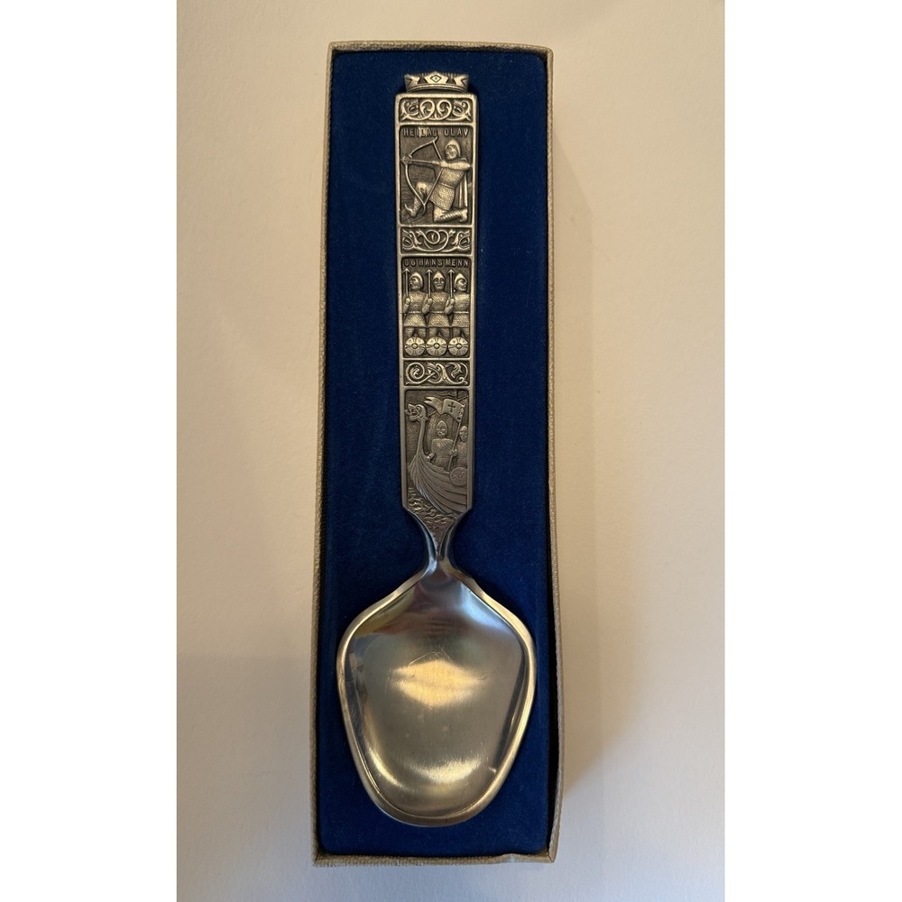 Vintage Konge Tinn Norwegian Pewter Serving Spoon 8.5" in Original Box